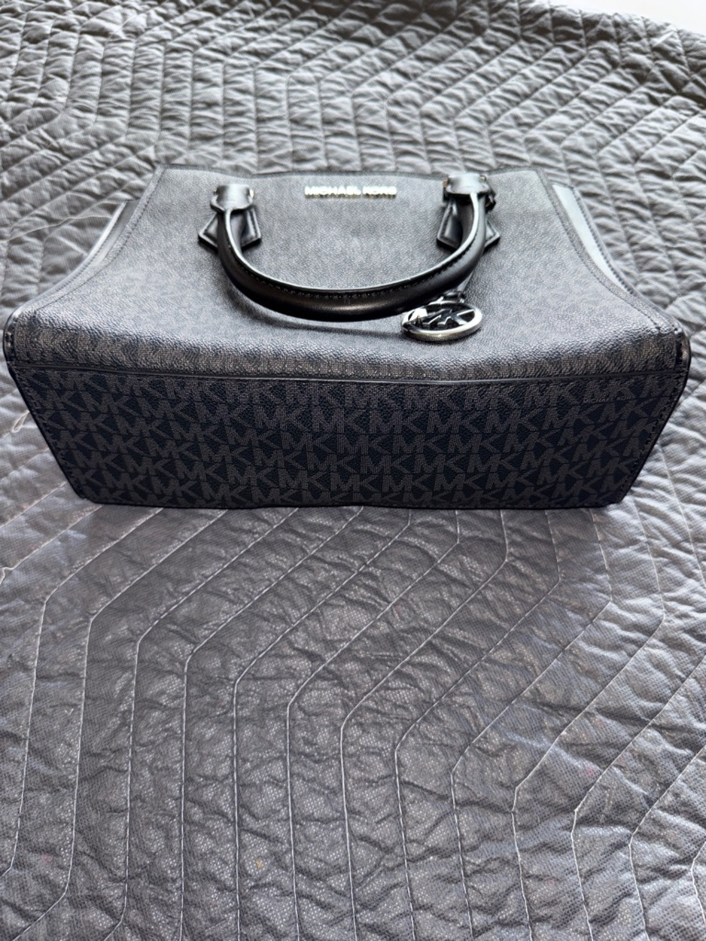 Michael Kors Charcoal Gray and Black Signature Satchel with Silver Hardware - Picture 9 of 13